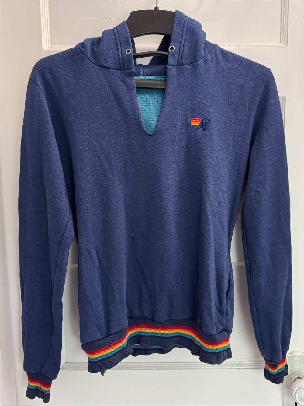 Aviator Nation Rainbow Stripe Pullover Hoodie | Navy | Size Small |
